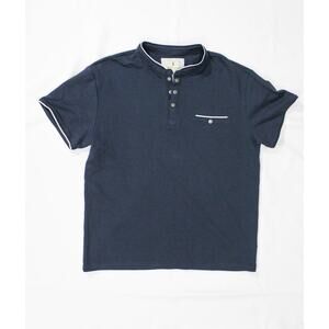 NWOT Scott James Men's Short Sleeve Henley Polo Navy Blue White Trim Size XL